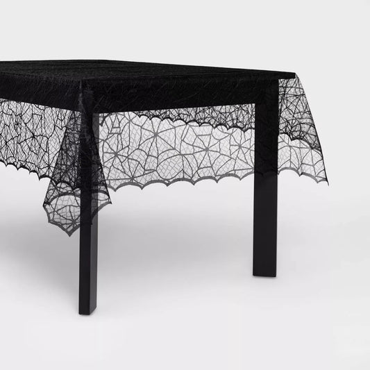 60"x84" Lace Halloween Tablecloth - Hyde and EEK! Boutique™: Eerie Cobweb Design, Polyester Fabric, Festive Dining Decor nirvanaguru