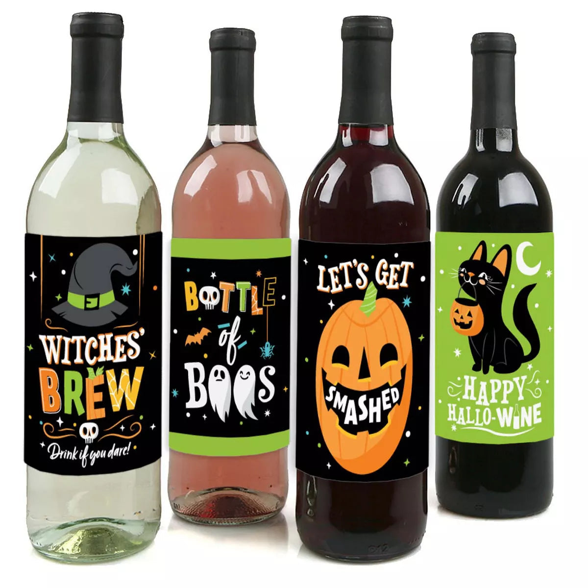 Big Dot of Happiness Jack-O'-Lantern Halloween - Halloween Party Decorations for Women and Men - Wine Bottle Label Stickers - Set of 4 nirvanaguru