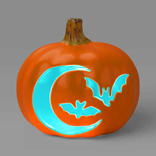 9" Lit Pumpkin with Moon and Bats Halloween Decorative Prop - Hyde and EEK! Boutique™ nirvanaguru