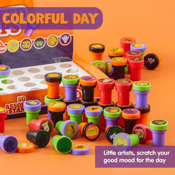 Joyfy Halloween Party Favor 50 Pcs Kids Self Ink Stamps 25 Designs Trick or Treat Assorted Plastic Stamps for Halloween Goodie Bag Fillers Game Prizes Nirvana Guru