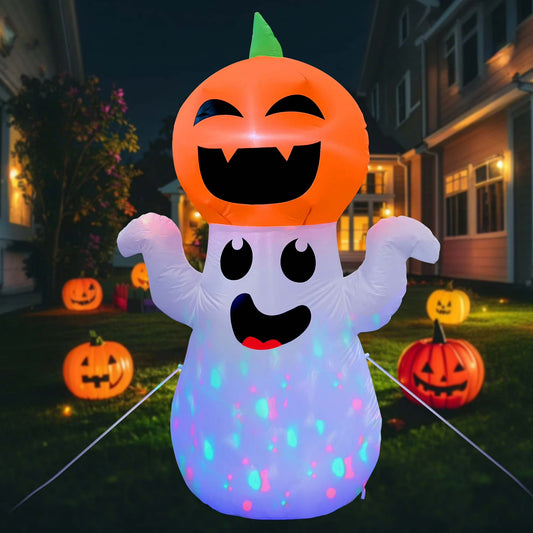 GVDV 5Ft Halloween Inflatable Pumpkin Ghost with 360° Rotating Colorful LED Lights, Cute Indoor/Outdoor Decor for Party, Yard, Lawn nirvanaguru