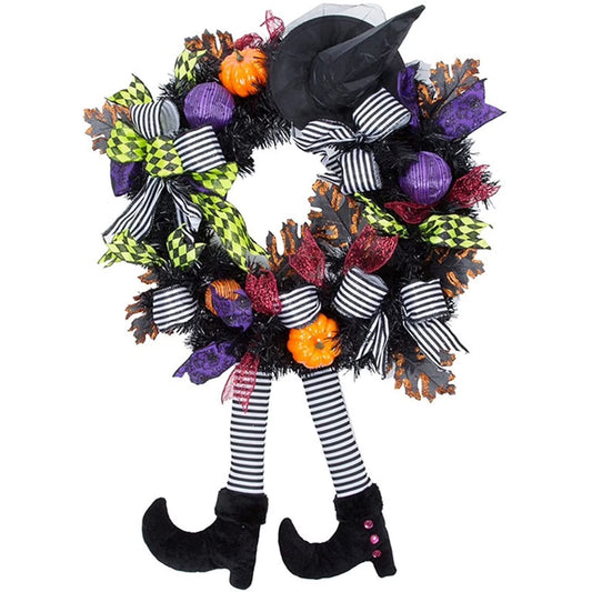Halloween Wreath with Hat Legs Pumpkin Door Hanging Garland Front Door for Halloween Decorations nirvanaguru