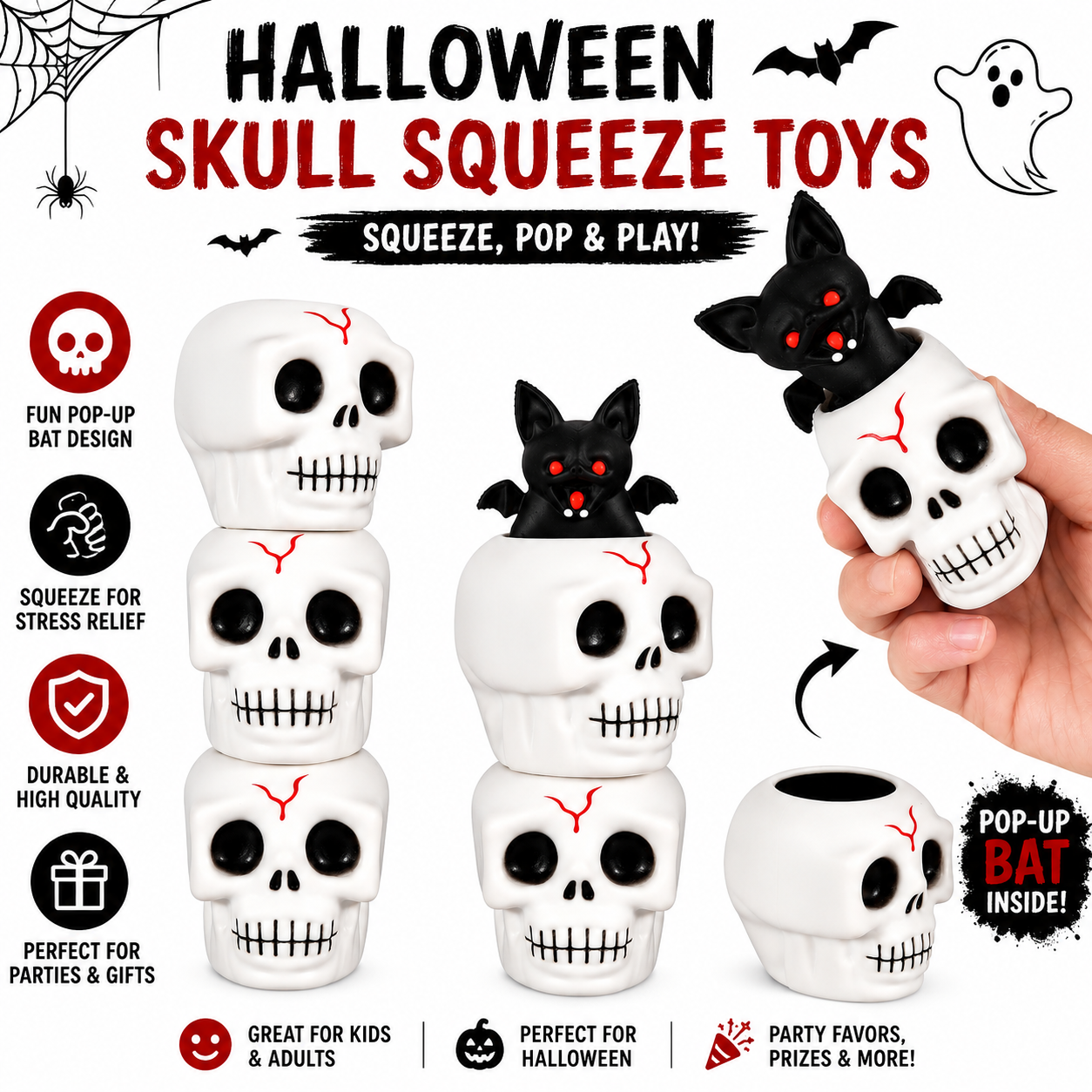 6Pcs Halloween Skull Stress Balls-Skull Squeeze Toy with Relieves Stress Nirvana Guru