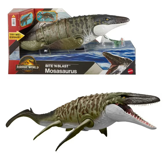 Jurassic World Rebirth Bite N Blast Mosasaurus Action Figure and Mini Dilophosaurus, Dinosaur Toy nirvanaguru