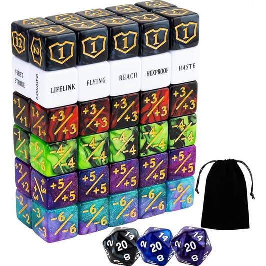 63 Pieces MTG Dice Counters Bulk Ability Keywords MTG Tokens Shield Life Counter 6 Sided Dice Set for Magic The Gathering,TCG,Cards Gaming Accessories