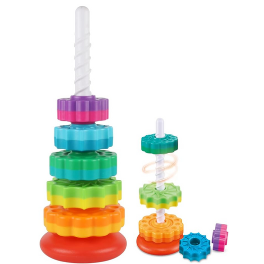 Baby Spinning Stacking Toys for Toddlers 1-3, Rainbow Ring Stacker Montessori Toys for Babies 6-12 Months, 1 2 3 One Year Old Girl Boy Christmas Birthday Gifts, Autism Sensory Learning Toy