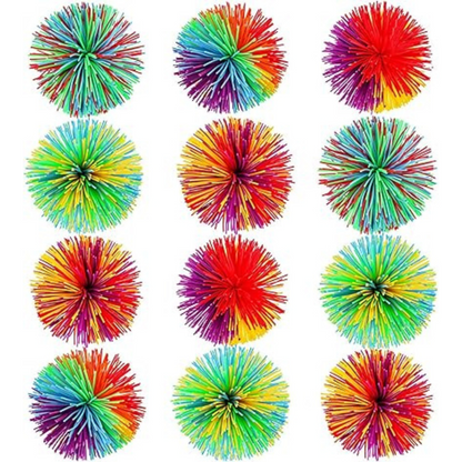 Leinuosen 12 Pieces Monkey Stringy Balls Sensory Stringy Ball Soft Rainbow Pom Bouncy Stress Bags Stuffers Party Favors Birthday Gifts, Multicolor (2.75 Inch)