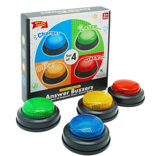 Set of 4 Buzzers for Trivia Games, Answer Buzzers for Classroom, Family Feud Jeopardy Buzzer, Game Buzzers with Lights and Sound for Classroom, Game Show Buzzer Buttons nirvanaguru