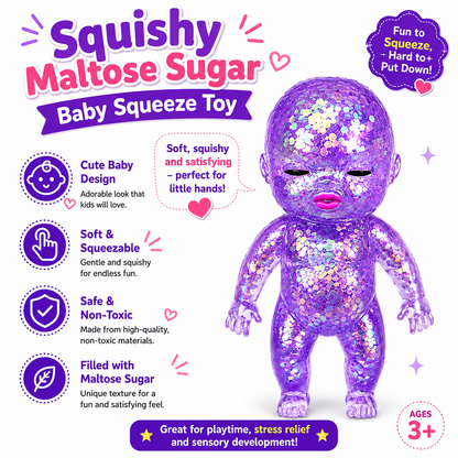 Baby Squishy Oversized Glossy Doll Toy Sparkling Soft Rubber Stress Relief Toy Stress Relief Cute Maltose Doll for Teens and Adults Anxiety Relief Party Gift Nirvana Guru