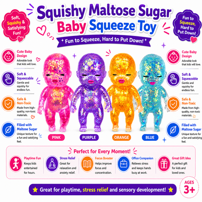 Baby Squishy Oversized Glossy Doll Toy Sparkling Soft Rubber Stress Relief Toy Stress Relief Cute Maltose Doll for Teens and Adults Anxiety Relief Party Gift Nirvana Guru