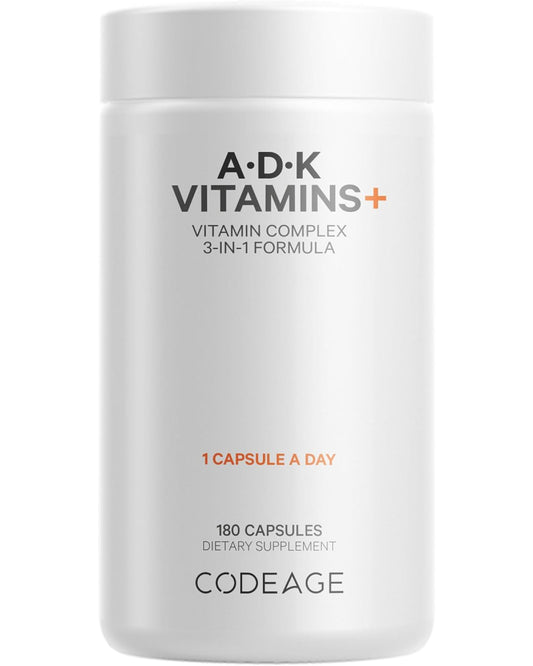 Codeage ADK Vitamins Supplement - Essential Vitamin A, D3 5000 IU, K1 & K2 (MK4 & MK7) - 6-Month Supply - 1 Capsule per Serving, Non-GMO, Gluten-Free - 180 Capsules - Nirvana Guru