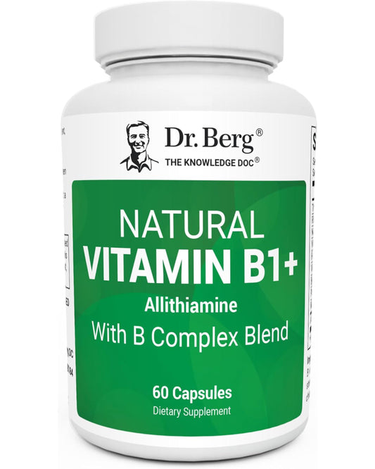 Dr. Berg Natural Vitamin B1 B6 B12 Complex - Allithiamine Vitamin B1 Supplement with 8 Essential Vitamin B Complex for Men & Women Including Thiamin, Niacin, Folate, Magnesium & More - 60 Capsules - Nirvana Guru