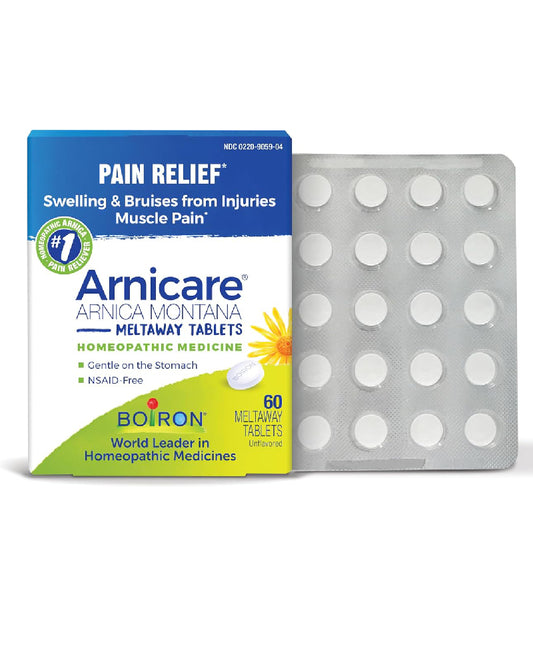 Boiron Arnicare Tablets for Pain Relief from Muscle Pain, Joint Soreness, Swelling from Injury or Bruises - 60 Count - Nirvana Guru
