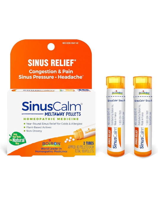 Boiron SinusCalm Pellets for Sinus Pain Relief, Runny Nose, Congestion, Sinus Pressure, Headache - 2 Count (160 pellets)