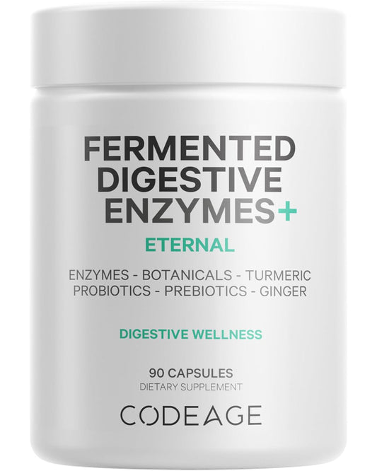 Codeage Fermented Digestive Enzymes Supplement 3-Month Supply - 14 Digestive Enzymes, Probiotics, Prebiotics, Fermented Botanicals, Plant-Based Multi Pancreatic Enzymes - 1 Capsule a Day - 90 Capsules - Nirvana Guru