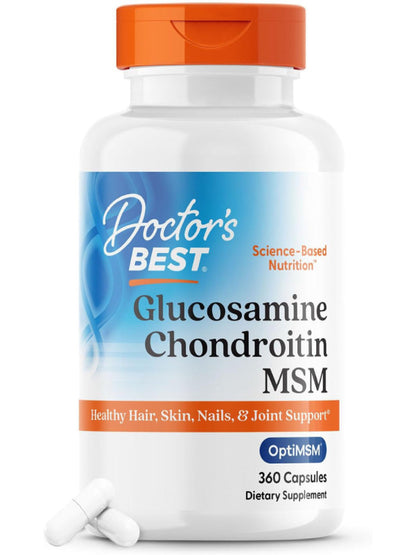 Doctor's Best Glucosamine Chondroitin Msm with OptiMSM Capsules, Joint Support Supplement Supports Healthy Joint Structure, Function & Comfort, Non-GMO, Gluten Free, Soy Free, 360 Count - Nirvana Guru