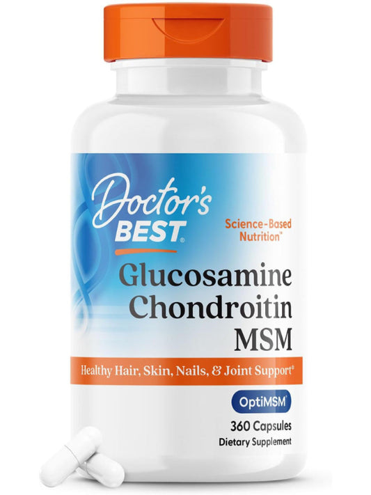 Doctor's Best Glucosamine Chondroitin Msm with OptiMSM Capsules, Joint Support Supplement Supports Healthy Joint Structure, Function & Comfort, Non-GMO, Gluten Free, Soy Free, 360 Count - Nirvana Guru