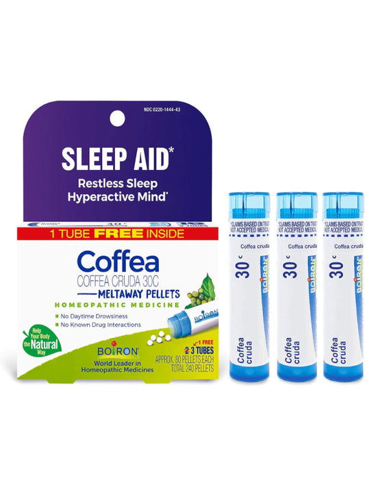Boiron Coffea Cruda 30C Homeopathic Sleep Aid for Restless Sleep, Mental Hyperactivity, Racing Thoughts, and Difficulty Sleeping - 3 Count (240 Pellets) - Nirvana Guru