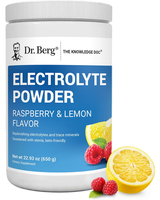 Dr. Berg Zero Sugar Hydration Keto Electrolyte Powder - Enhanced w/ 1000 mg of Potassium & Real Pink Himalayan Salt (NOT Table Salt) - Raspberry & Lemon Flavor Hydration Drink Supplement, 100 Servings - Nirvana Guru