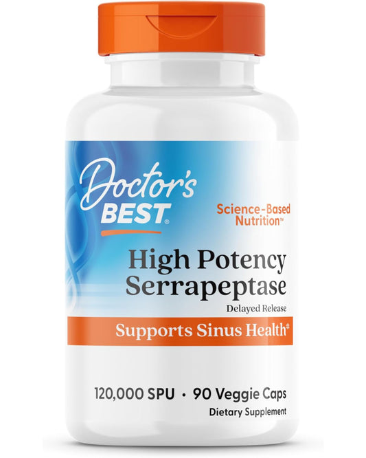 Doctors Best High Potency Serrapeptase, Supports Sinus Health 120,000 SPU, Non-GMO, Vegan 90 Veggie Caps - Nirvana Guru