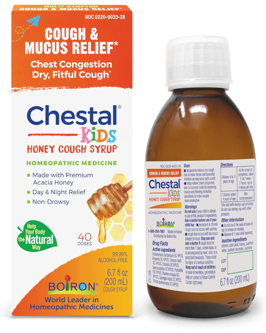 Boiron Chestal Honey Children's Cough Syrup for Nasal and Chest Congestion, Runny Nose, and Sore Throat Relief - 6.7 Fl oz