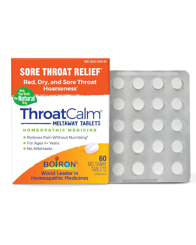 Boiron ThroatCalm Tablets for Pain Relief from Red, Dry, Scratchy, Sore Throats and Hoarseness - 60 Count - Nirvana Guru