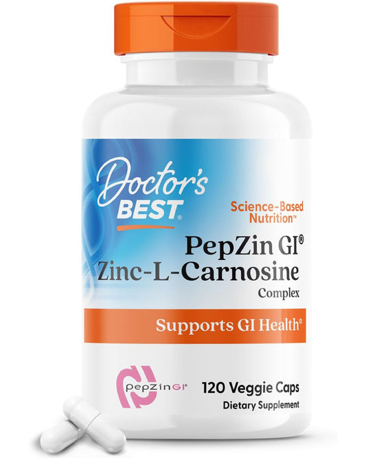 Doctor's Best PepZin GI, Zinc-L-Carnosine Complex, Non-GMO, Vegan, Gluten Free, Soy Free, Digestive Support, 120 Veggie Caps - Nirvana Guru