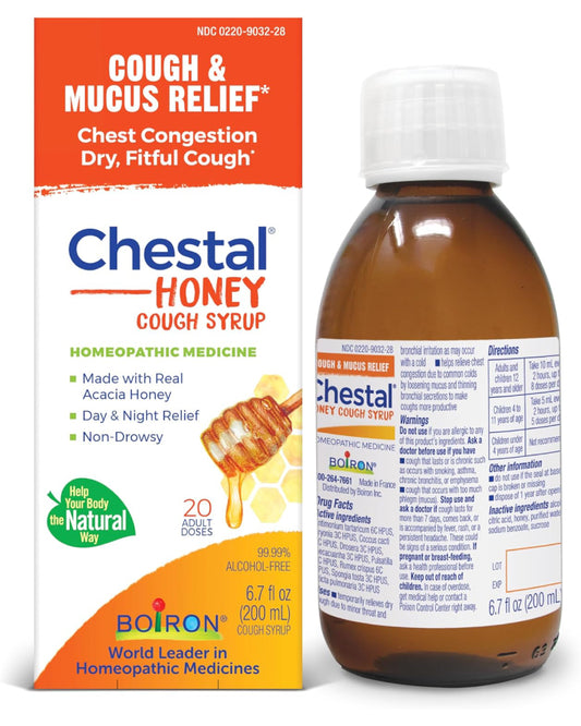 Boiron Chestal Honey Adult Cold and Cough Syrup for Nasal and Chest Congestion, Runny Nose, and Sore Throat Relief - 6.7 Fl oz