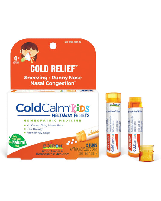Boiron ColdCalm Kids Pellets for Relief of Common Cold Symptoms Such as Sneezing, Runny Nose, Sore Throat, and Nasal Congestion - 2 Count (160 Pellets) - Nirvana Guru