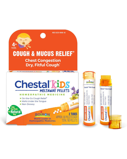 Boiron Chestal Kids Pellets for Cough and Mucus Relief, Nasal or Chest Congestion, and Sore Throat Relief - 2 Count (160 Pellets) - Nirvana Guru