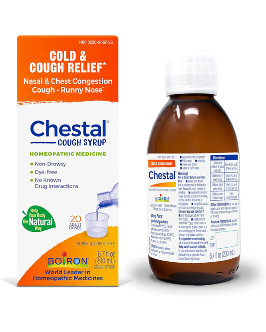 Boiron Chestal Adult Cold and Cough Syrup for Nasal and Chest Congestion, Runny Nose, and Sore Throat Relief - 6.7 Fl oz - Nirvana Guru