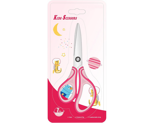 7" Real Left handed Student Scissors, Premium Stainless Steel Blades Shears for Age 8~12,Ergonomic Semi-Soft ABS Rubber Grip, Suitable for School, Office and Family Daily Use,Pink nirvanaguru