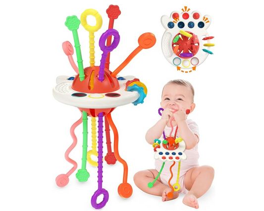Yetonamr Baby Sensory Montessori Toys for 6-12-18 Months, Pull String Silicone Teething Toy, Toddler Birthday Gift Travel Toy for 1 2 Year Old Boy Girl Infant 8 9 10 Months Old nirvanaguru