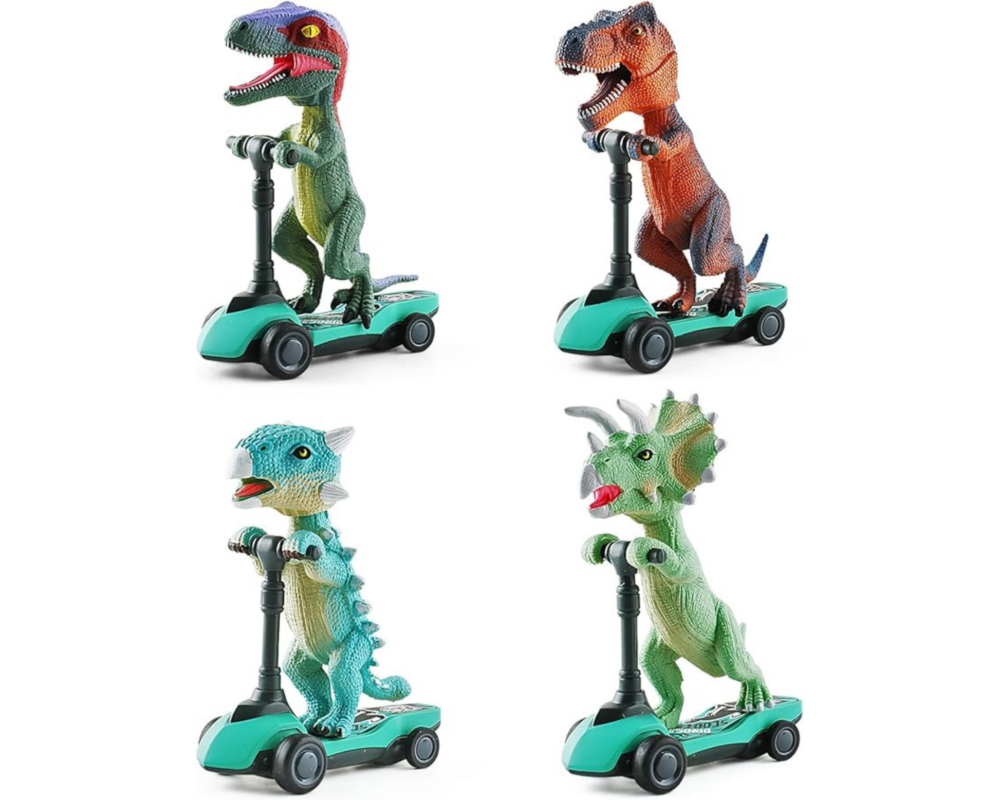 DINOBROS Dinosaur Scooter Toys Pull Back Cars Mini Finger Kick Scooters Boy Toy Age 3 4 5 6, Dino Gift Sets for Kids 4-Pack nirvanaguru