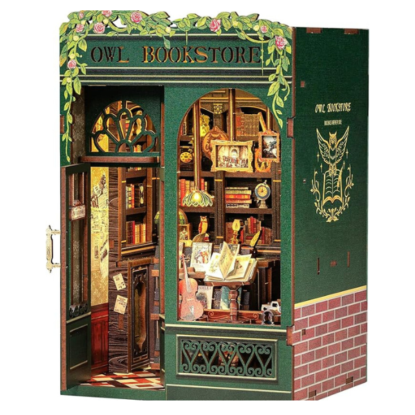 CUTEBEE Book Nook Kit - DIY Miniature House Kit for Adults, Teens and Beginners, Dollhouse Booknook Library Tiny House Bookshelf Decor 3D Wooden Puzzle, Gifts for Family, Friends (Owl Bookstore) Nirvana Guru