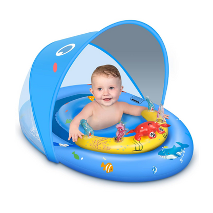LAYCOL Baby Pool Float with UPF50+ Sun Protection Canopy and Toy Play Console for Infant, Toddler, Adjustable Safety Seat for 3-36 Months Nirvana Guru