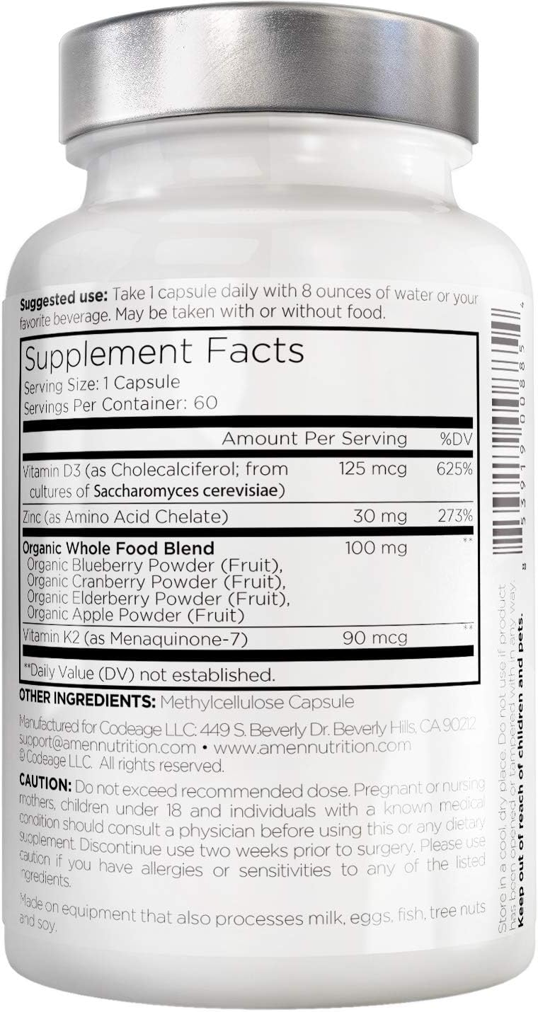 Amen Vitamin D, K2 & Zinc, Cholecalciferol D3 5000 IU - Nirvana Guru