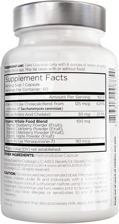 Amen Vitamin D, K2 & Zinc, Cholecalciferol D3 5000 IU - Nirvana Guru
