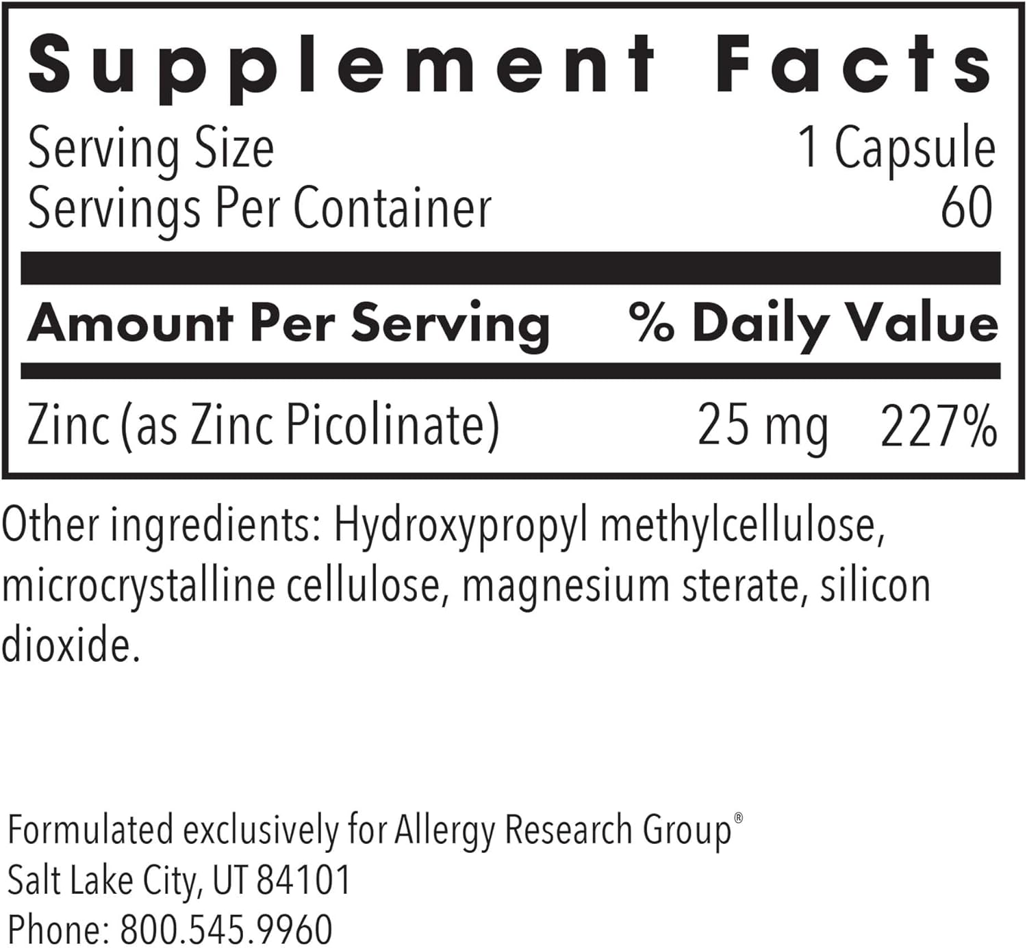 Allergy Research Group Zinc Picolinate Supplement - Supports Normal Health Immune Response - Nirvana Guru