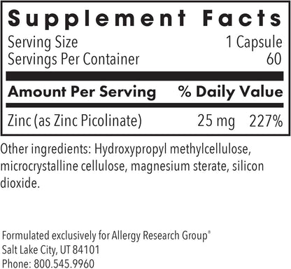 Allergy Research Group Zinc Picolinate Supplement - Supports Normal Health Immune Response - Nirvana Guru