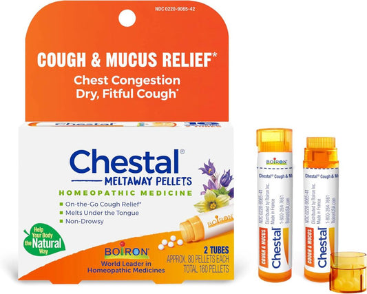 Boiron Chestal Pellets for Cough and Mucus Relief, Nasal or Chest Congestion, and Sore Throat Relief - 2 Count (160 Pellets) - Nirvana Guru