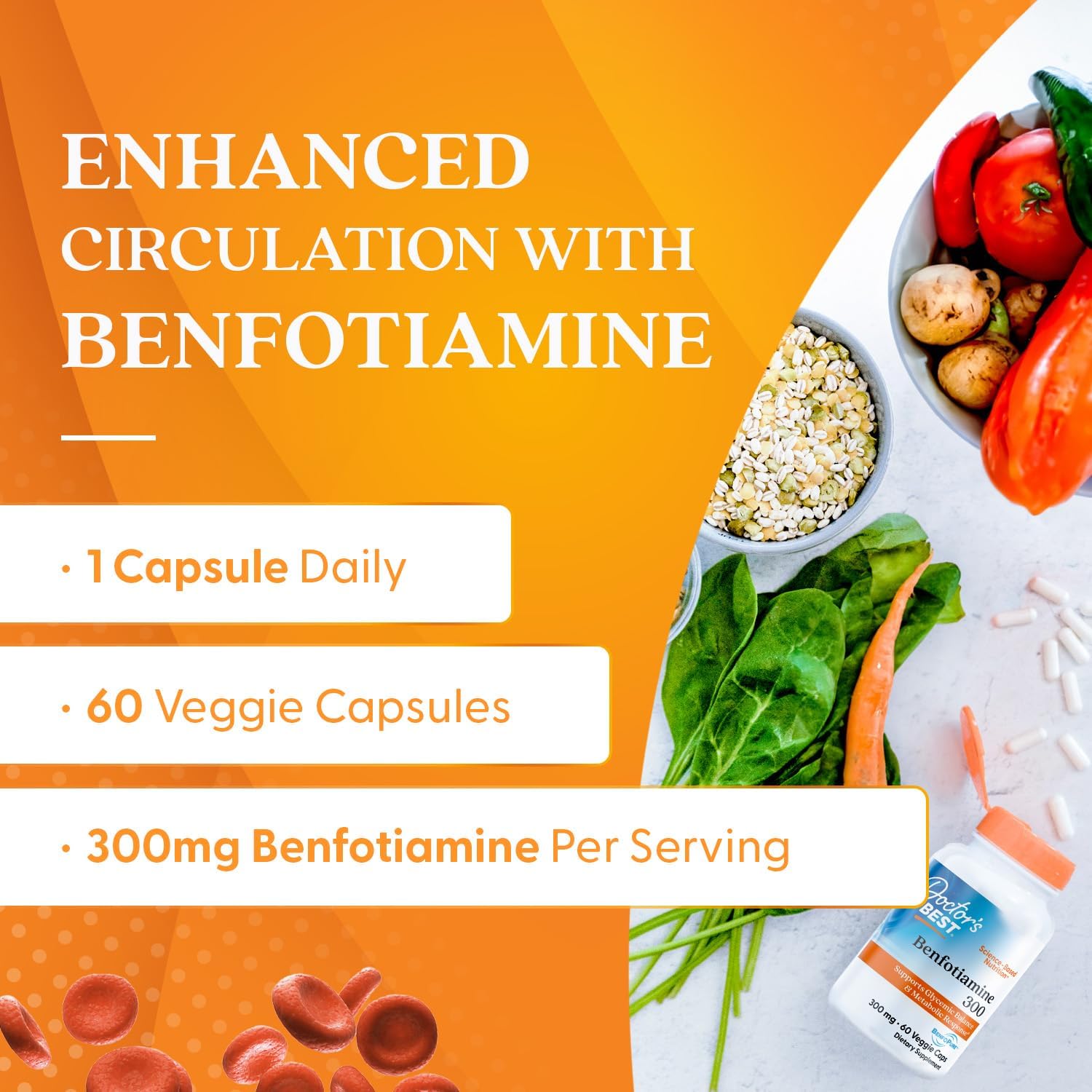 Doctor's Best Benfotiamine 300 with BenfoPure, Helps Maintain Healthy Glucose Metabolism,60 Veggie Caps - Nirvana Guru