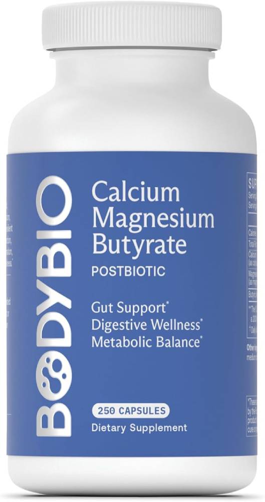 BodyBio Butyrate Supplement Butyric Acid with Calcium Magnesium - 250 Capsules - Nirvana Guru