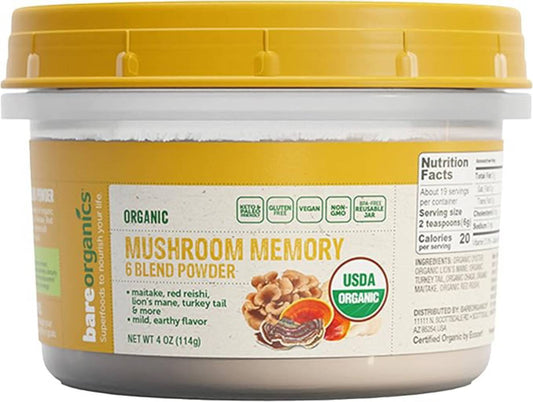 BareOrganics, Mushroom Memory Blend Powder,4 Ounces