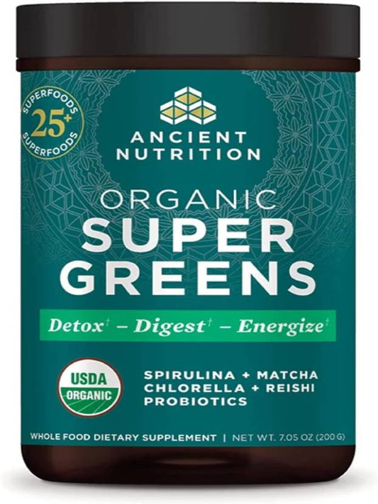 Ancient Nutrition Super Greens,Organic Superfood Powder with Probiotics 25 Servings - Nirvana Guru