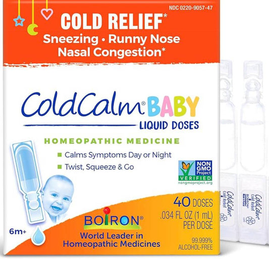 Boiron ColdCalm Baby 40 Count - Single-Use Drops for Relief from Cold (8 Packets with 5 Liquid Doses) - Nirvana Guru