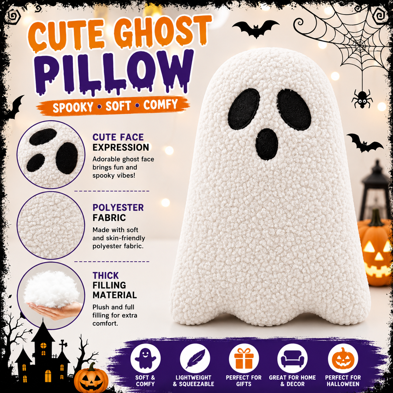 Ghost Pillow,Ghost Decor,Halloween Pillows Set of 2 White Cute Ghost Indoor Decorative Throw Pillow Ghost Plush Pillows for Halloween Decorative Home Sofa Bed Ghost Decor Cushion(11.8 Inch) Nirvana Guru