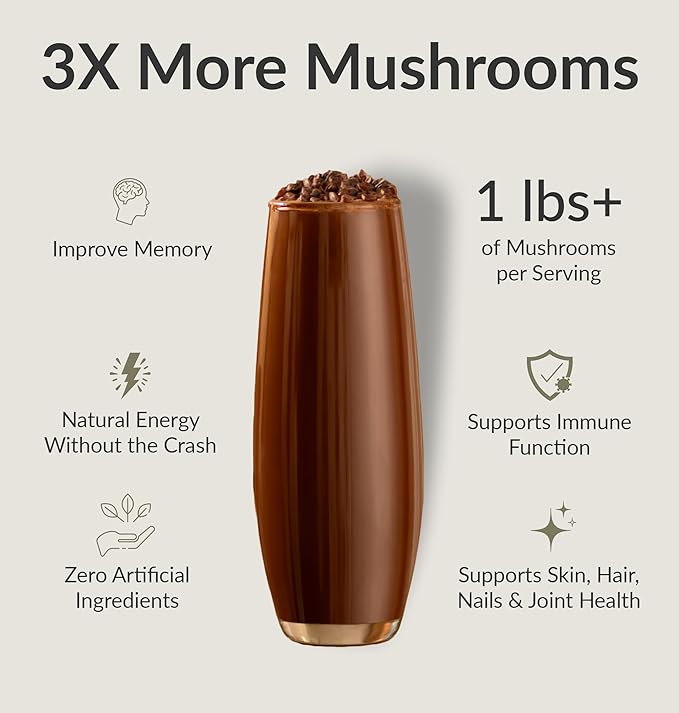 BIOptimizers Mushroom Coffee Alternative – Chocolate Drink,Adaptogenic Mushrooms & MCT Powder – 15 Servings