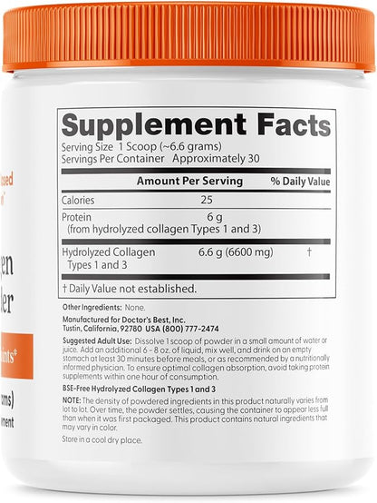 Doctor's Best Pure Collagen Types 1 & 3, Promotes Healthy Skin Hair & Nails – Bone & Joint Support, 7.1 Ounce - Nirvana Guru