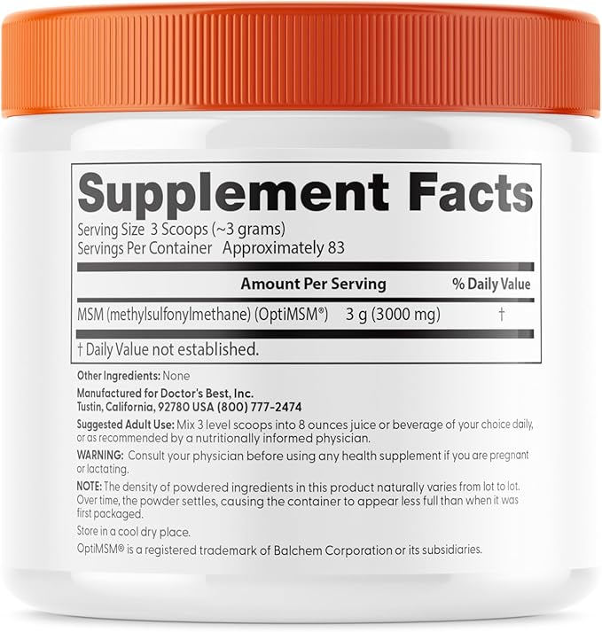 Doctors Best MSM Powder, Supports Hair, Skin, Nails, & Joints,8.8 oz (250 Grams) - Nirvana Guru